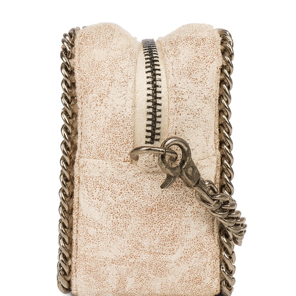 Distressed White Leather Crossbody Bag with Gunmetal Chain Trim & Gunmetal Chain - Picture 3 of 3